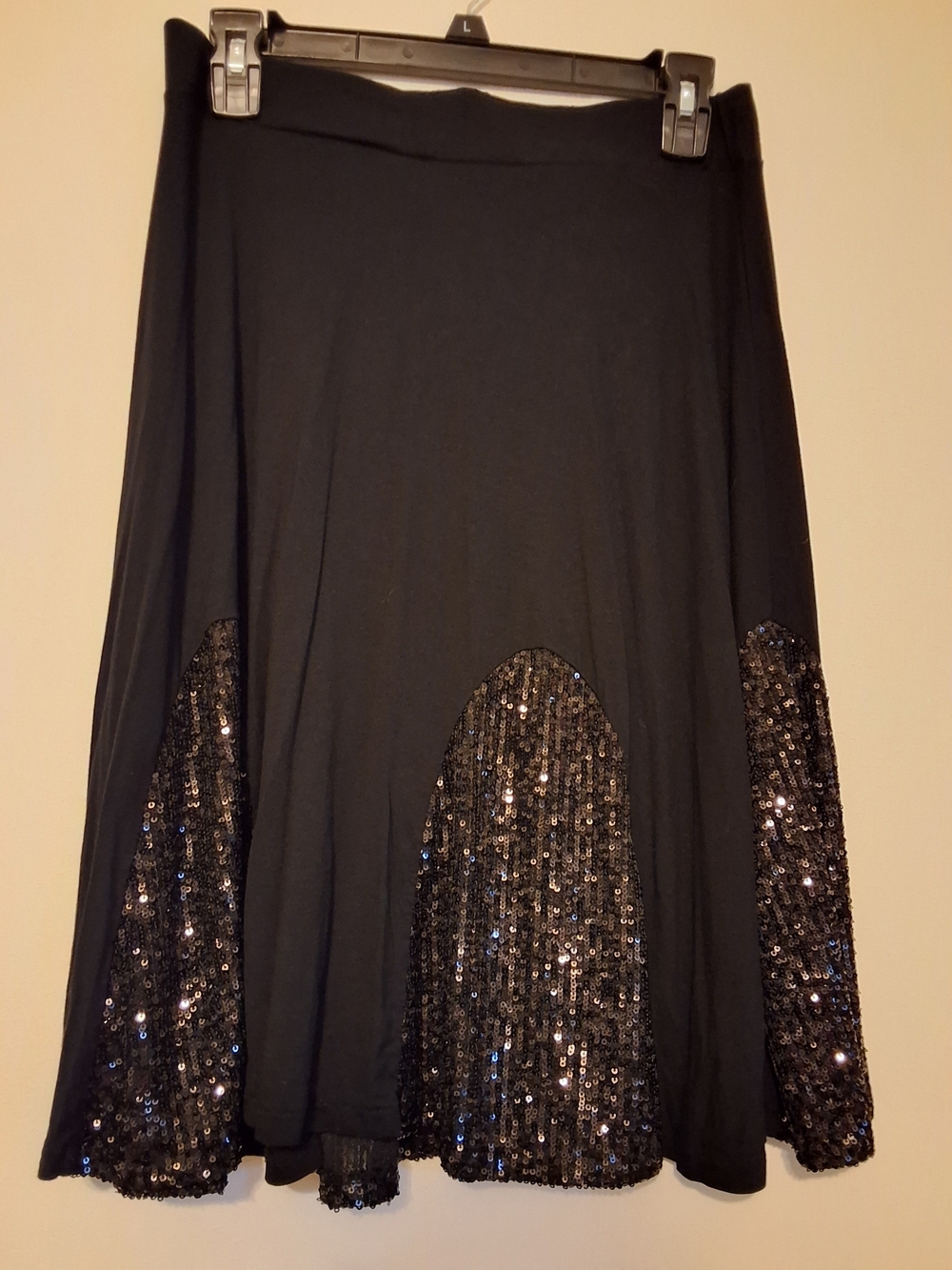 7th Ray Black Circle Skater Skirt with Sequin Panels